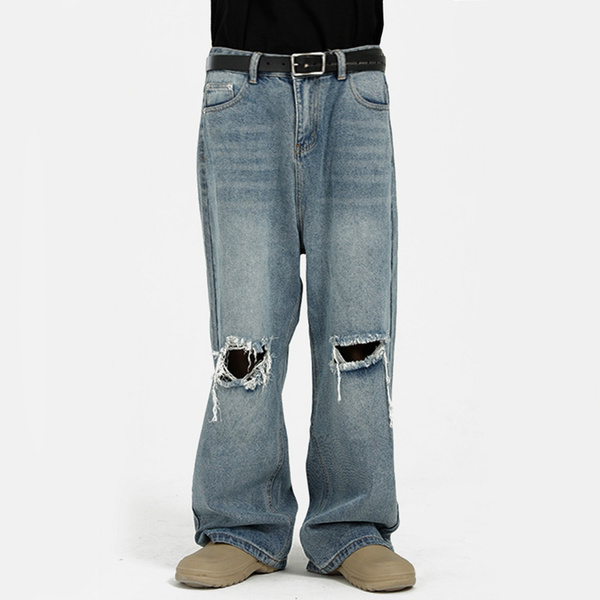 Belt design knee hole loose denim jeans HL2926 – HI-LANDER