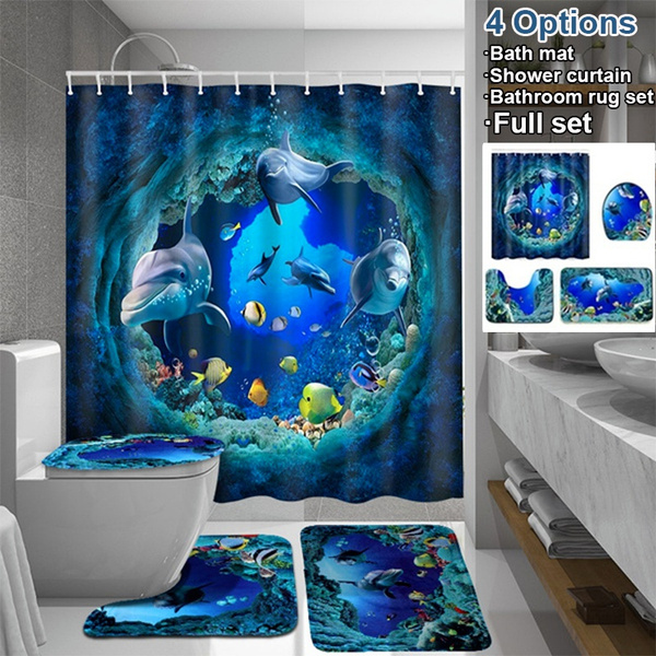 Fashion 3d Blue Ocean Deep Sea Dolphin, 3d Dolphin Shower Curtain