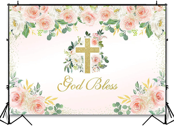 God Bless Backdrop for Girls First Communion Baptism Christening Baby ...