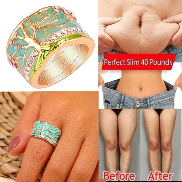 Exquisite Fashion Magnetic Slimming Ring Tree of Life 18K Gold Ring Natural  Gemstones Rings Diamond Ring Women's Fat Burning Keep Slim Fitness Weight
