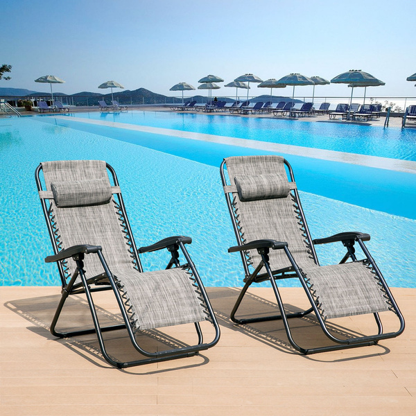 Set of 2 Heavy Duty Textoline Zero Gravity Chairs Garden Outdoor Patio