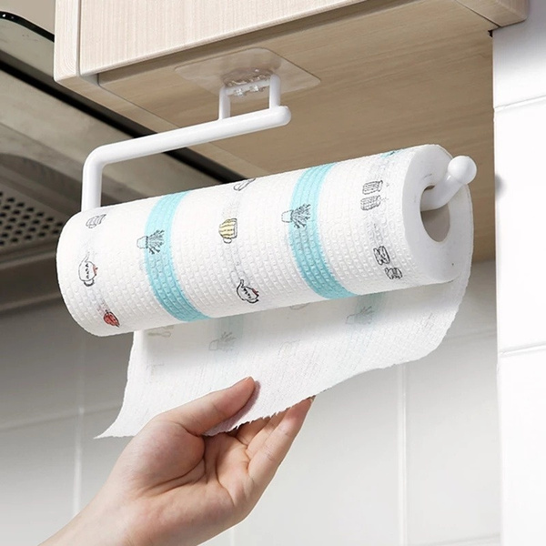 Wall Mount Paper Towel Holder Kitchen Bath Self-adhesive Roll Tissue Hanger  Rack