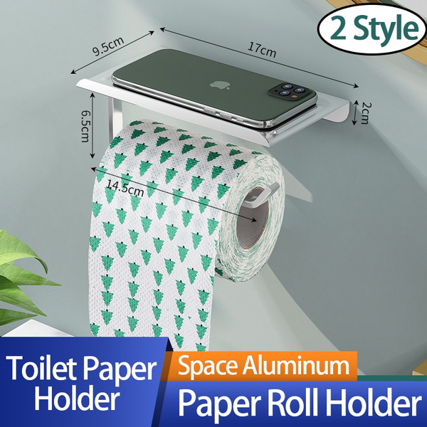 Wall Mounted Toilet Paper Holder with Phone Shelf, Space Aluminum