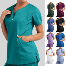 sleeve v-neck, workinguniform, careworker, withpocket