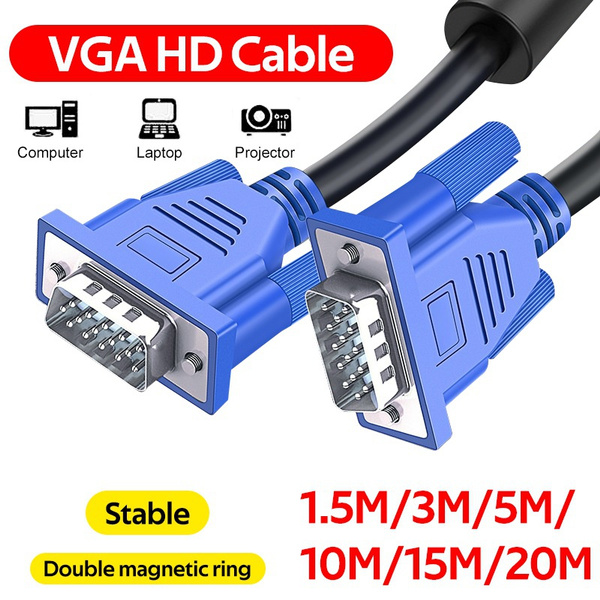 Computer Cables 1.5m 3m 5m 10m 1080P VGA HD 15 Pin Male to Male Extension Cable Cord for PC Laptop Projector HDTV Monitor Cable Length: 10m, Color: Black Blue 