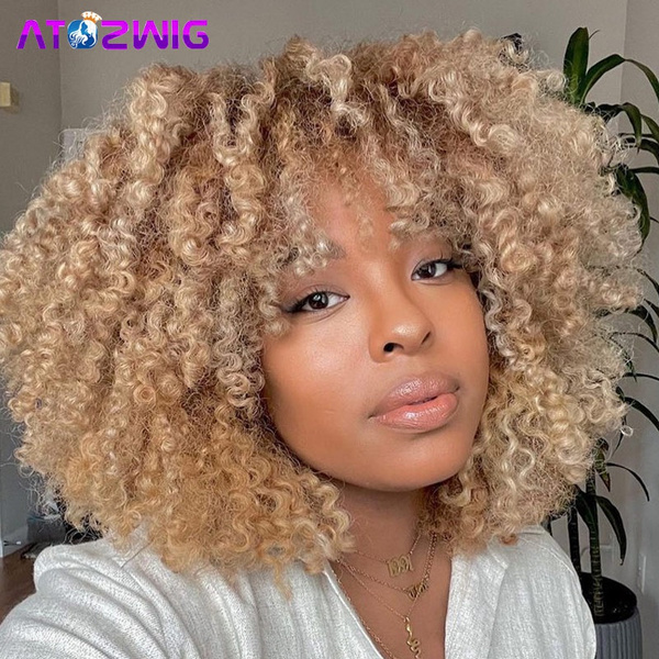 Curly afro discount wigs with bangs