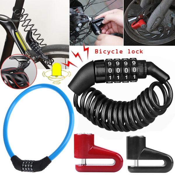 Cycling Safety Cable Locks MTB Road Bike Anti Theft 4 Digit Password Lock 