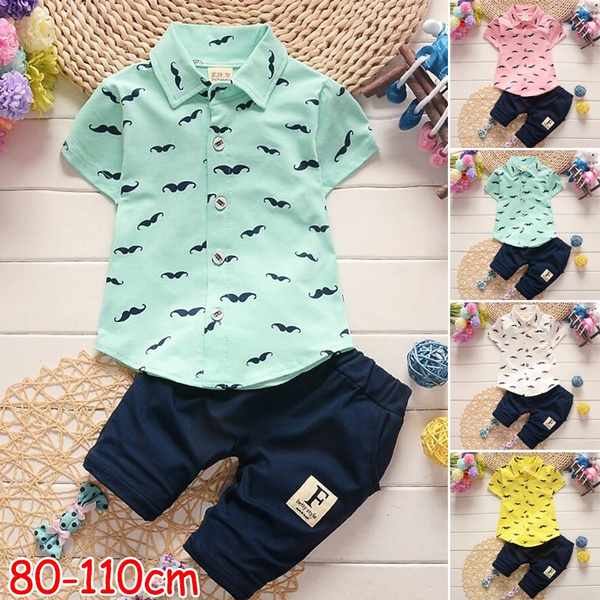 Fashion Baby Clothes Summer Short Sleeve Shirt+short Pants Kids Boys Outfits Gentleman Clothing Set Suitable for 0-4 Years Wish
