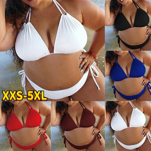 2021 NEW Two Piece Swimwear Women Swimsuit High Waist Bikini Set Solid  Female Big Cup Plus Size XXS-5XL