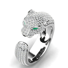 Head, crystal ring, leopardheadring, wedding ring