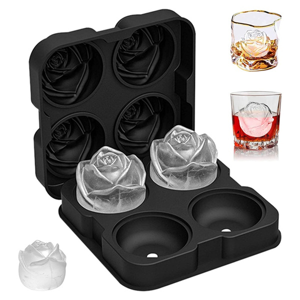 Ice Cube Tray, SUNTALK Rose Ice Cube Maker, 4 Cavity 2.5inch Silicone Rose  Ice Ball Mold, Easy Release Large Novelty Ice Cube Form for Chilling