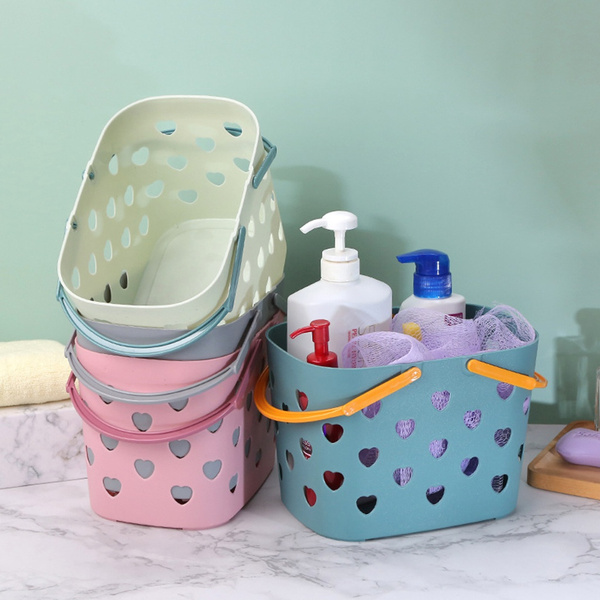 Portable Shower Caddy Tote Heart Shaped Hollow Plastic Storage Basket with  Handle Box Organizer Bin for Bathroom Pantry ASL