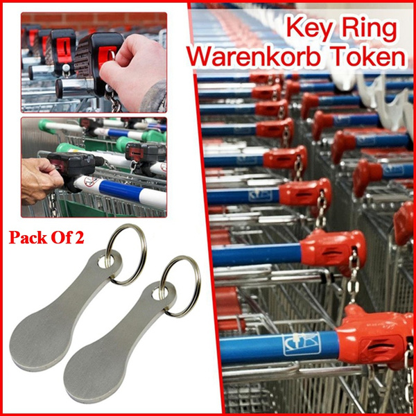 Stainless Steel Shopping Trolley Token Coin Keyring Keychain Trolley Unlock Release Key for Meters 2pcs Change or Grocery Shopping Cart Pack of 2 Shopping Trolley Tokens Key Ring 