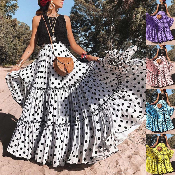 Plus size maxi 2024 skirt polka dot