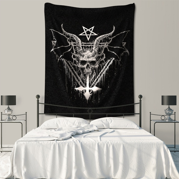 3D Wall Art Tapestry Baphomet Skull Goat Head Devil Horns Witchy Metal ...