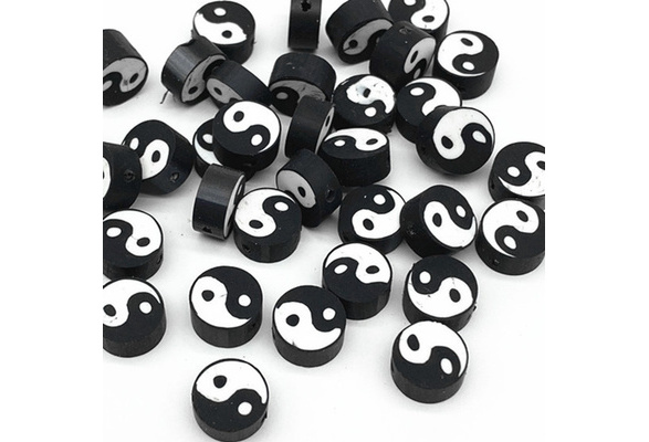 30pcs10mm Tai Chi Design Polymer Clay Spacer Loose Beads for Jewelry Making  DIY Bracelet Accessories