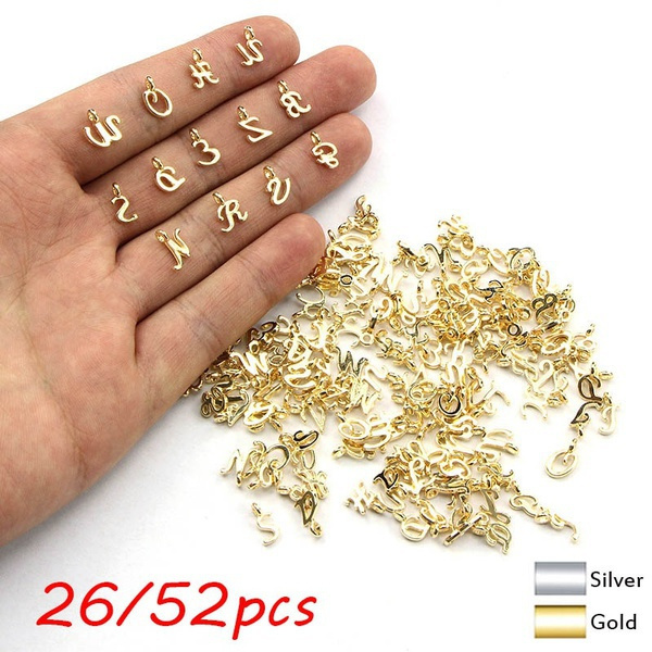 Gold Letter Pendant Charms for Jewelry Making and Crafts (Gold, 26