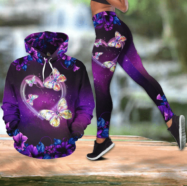3D Print Butterfly Combo Hoodie and Legging Outfit for Women