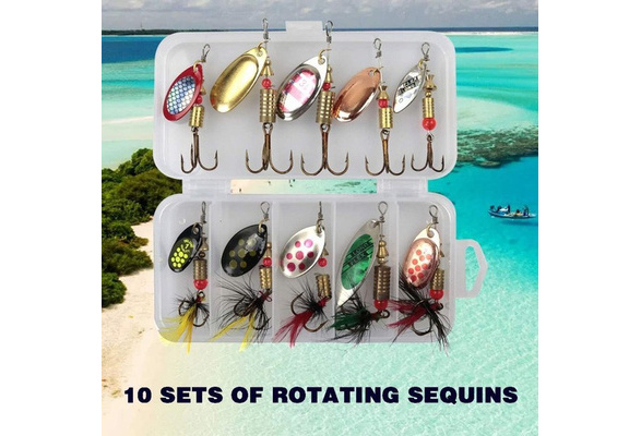 Delysia King 10pcs/set of Metal Bait Hook Sequin Bait Spinner with