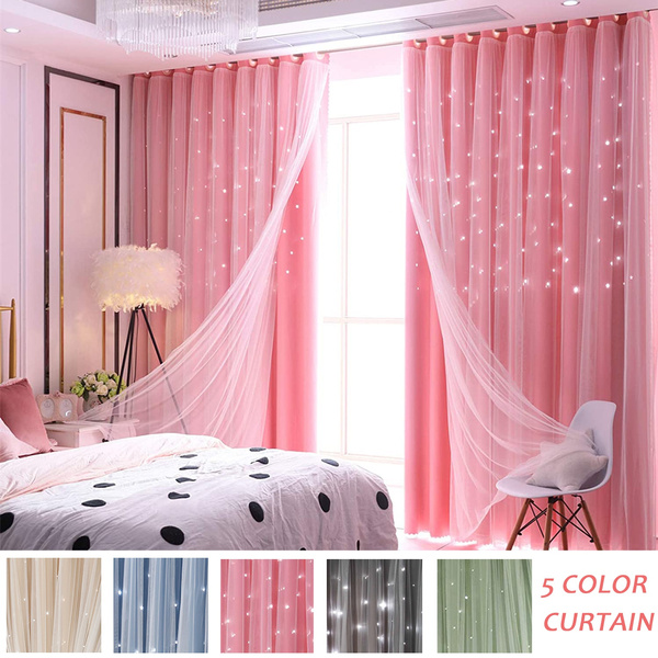 Star Curtains Stars Blackout for Bedroom Living Room Colorful Double Layer I6N2
