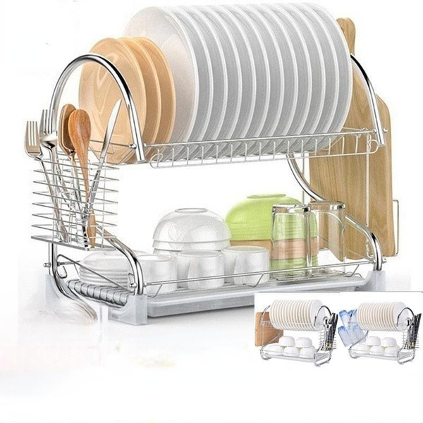 Dish Rack,2-Tier Dish Drying Rack with Drainer Cutting Board