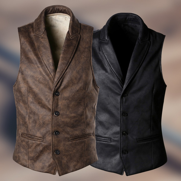 New Men's Sleeveless Leather Jacket Vest Autumn Retro Tooling Vest 