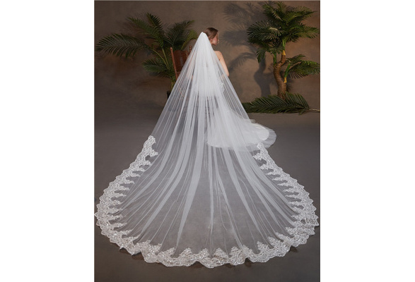 NCDIMS Fancy Wedding Veils for Brides Ivory Cathedral 1 Tier Royal Lace  Bridal Veils with Comb