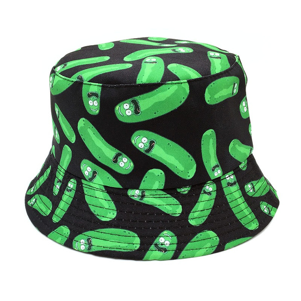 New 100% Cotton green Bucket Hat Pickle Rick Fishing hat US Anime print  Fisherman Bob Hat Whimsy Hats for Men Women