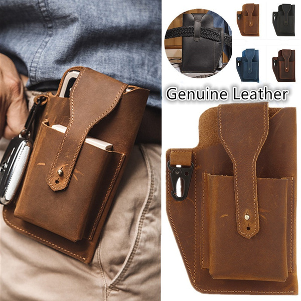 Men Retro European Style Fashion Bum Bags First Layer Cowhide Belt Bags Men Genuine Leather Bum Bag Multifunctional Waist Bag Mobile Phone Bags