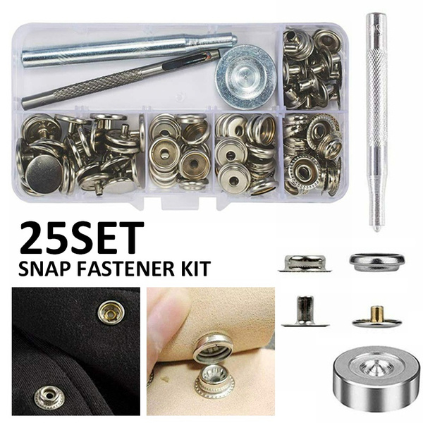 25Set Snap Fastener Kit Snaps Button Tool Clothing Stainless Steel