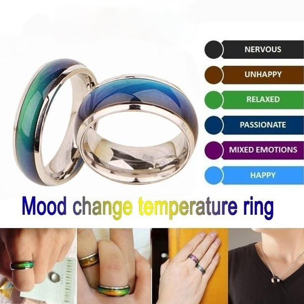 1pc stainless steel ring color changing mood ring/emotional temperature ...