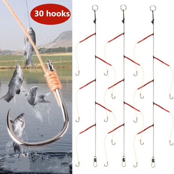5/10/30hooks High Carbon Steel Swivel Fishhooks with 5pcs Small Hook Rigs  Swivel Fishing Tackle Lures Baits String Hook Fishing Tools(3#-12#)