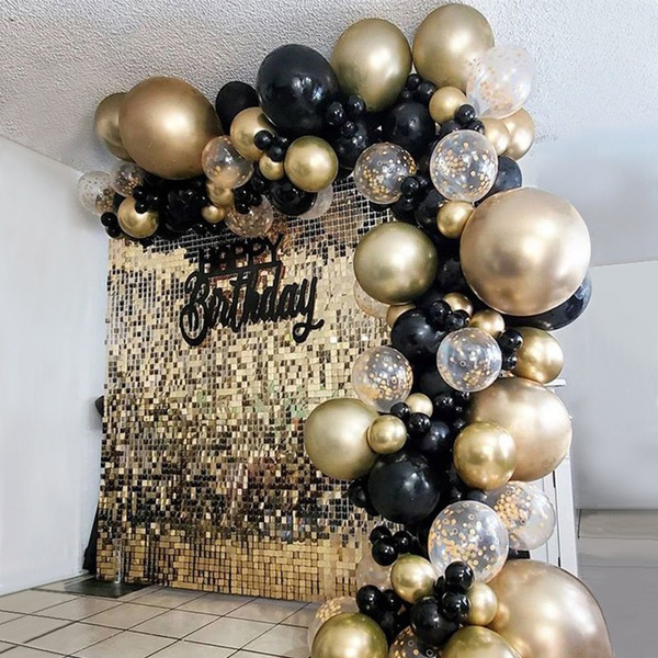 Black Gold Balloon Arch & Garland Kit Gold Confetti And Metal Latex ...