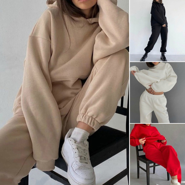 Womens Casual Tracksuit Set Sweatshirt Joggers Pants Outfit Sports  Activewear