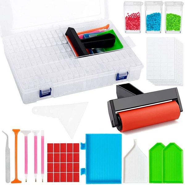 Diamond Painting Accessories and Tools Kit with 22/80 Grids Diamond Art  Storage Containers, Include 5D Diamond Painting Roller and Fixing Tool