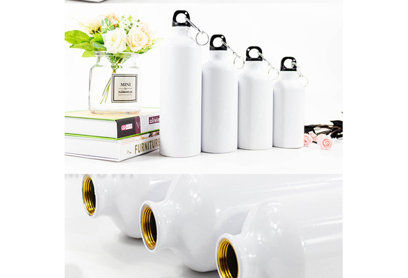 1PCS 400/500/600/750ml White Blank Sublimation Water Bottle with Screw Cap  Carabiner Hook Aluminum Outdoor Sports Leakproof Kettle for Heat Press  Printing LYD