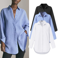 Fashion, Long Sleeve, blusasfeminina, lapelcollartop