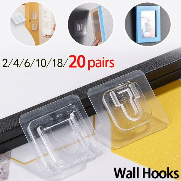 Double Sided Adhesive Wall Hooks Wall Hanger Transparent Suction Cup Sucker Hook  Wall Mount Hook For Kitchen Bathroom Bedroom Socket Photo Frame  Hanging(20/18/10/6/4/2 Pairs