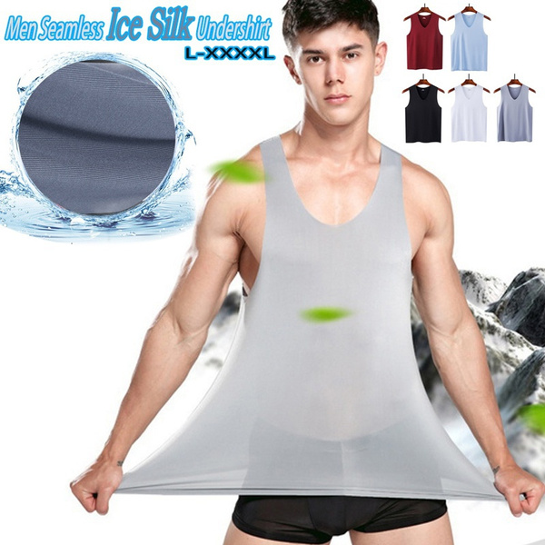 Seamless Ice Silk Men Undershirt Cool Summer Vest Tank Top T Shirt Slim