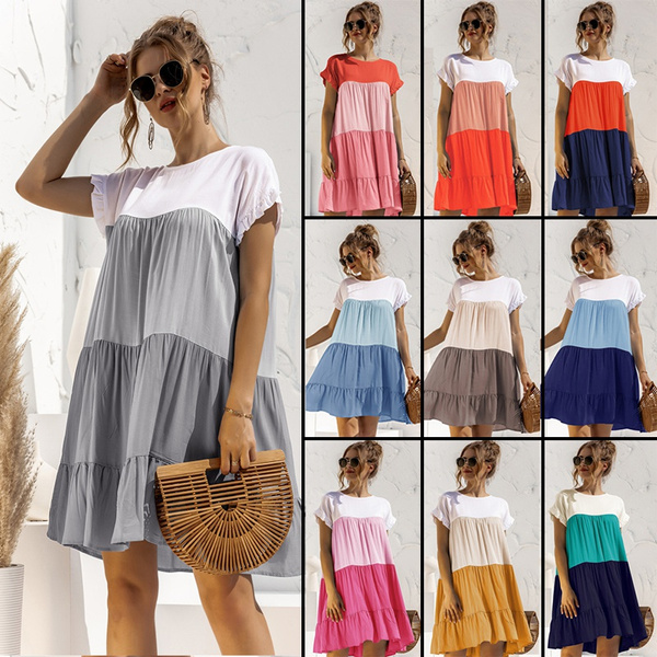 New Summer Dresses Plus Size Fashion Clothes Women's Casual Tank Tops Party  Beach Wear Loose Dresses Solid Color A-line Skirt Cotton Round Neck Off  Shoulder Dress Ladies Pleated Halter Mini Dress Sleeveless