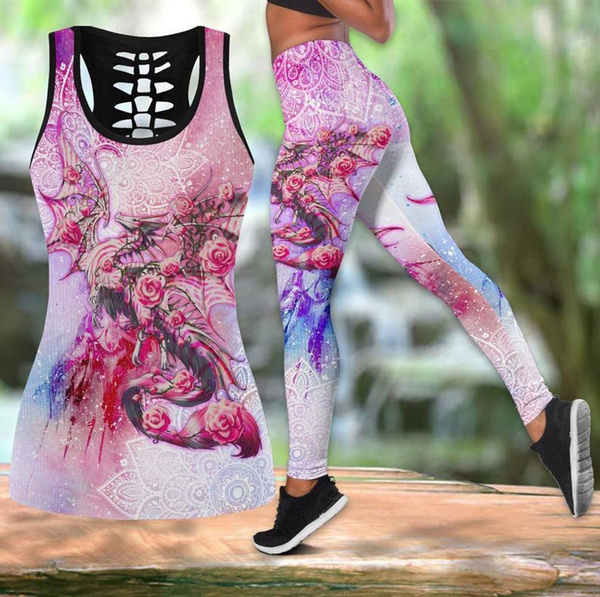 Dragon Galaxy Mandala Combo Legging + Hollow Tank for Women Leggings  Digital Print Pants Trousers Stretch Pants