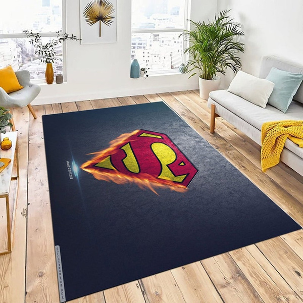 Cartoon Superman Print Non Slip Bath Mat Corners Anti Skid