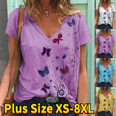 butterfly, Summer, Plus Size, Women Blouse