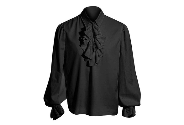 Men Pirate Shirt Ruffle Collar Vampire Tops Puff Sleeve Blouse