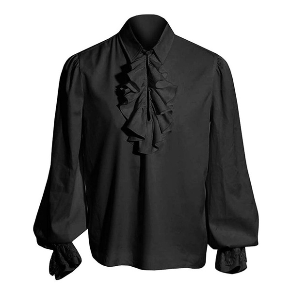 Men Medieval Pirate Shirt Puff Long Sleeve Ruffle Collar Steampunk ...