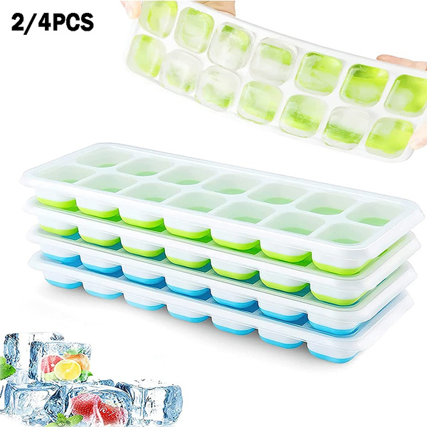 Ice Cube Trays 4 Pack, Easy-Release & Flexible 14-Ice Cube Trays with  Spill-Resistant Removable Lid, Ice Trays for Freezer, Silicone Ice Cube  Tray