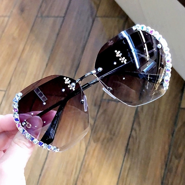 2022 Vintage Fashion Oversized Rimless Sunglasses Women Famous