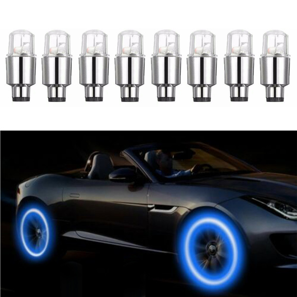 8pcs Tire Valve Stem Caps Tire Caps LED Wheel Tire Blue Neon Light Car