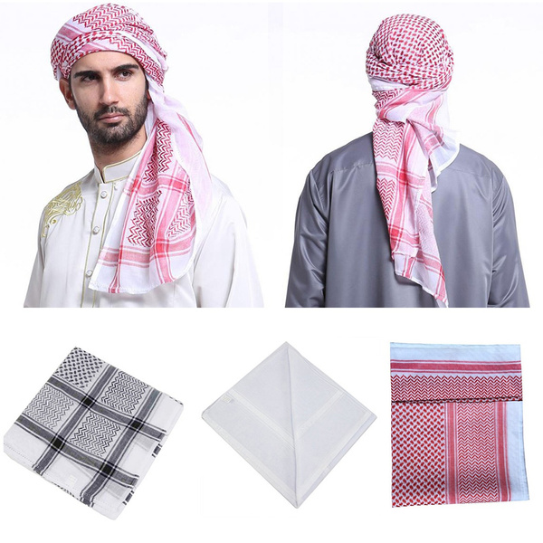 Muslim Men Plaid Print Headscarf Arab Shemagh Dubai Turban Cap Neck ...