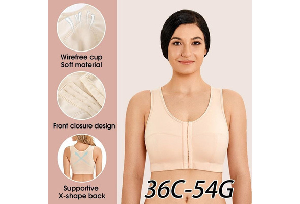 LAUDINE Women's Full Figure Wire Free Back Support Posture Bra Front Closure